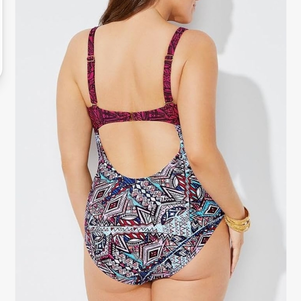NWT Swimsuits For All Cut Out Underwire One-Piece Swimsuit Size 24 Resortwear - Picture 2 of 15